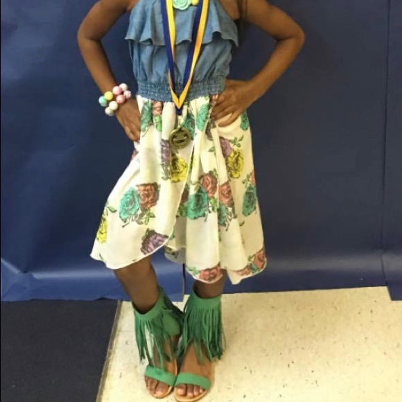 Blue Flower Chambray Hi-Lo Dress - Picture 3 of 5